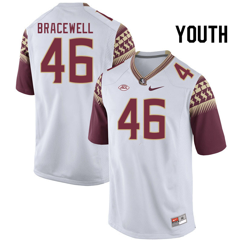 Youth #46 Ashton Bracewell Florida State Seminoles College Football Jerseys Stitched Sale-White - Click Image to Close